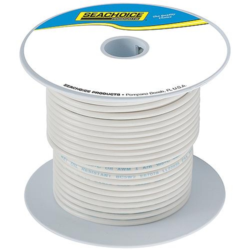 Seachoice 63109 Tinned Copper Marine Wire, 14 AWG, White, 100′