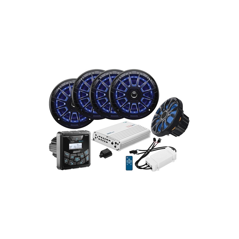 Seachoice 72124 In-Dash Audio Package Square Round Gauge, Black Speakers (2pr.)