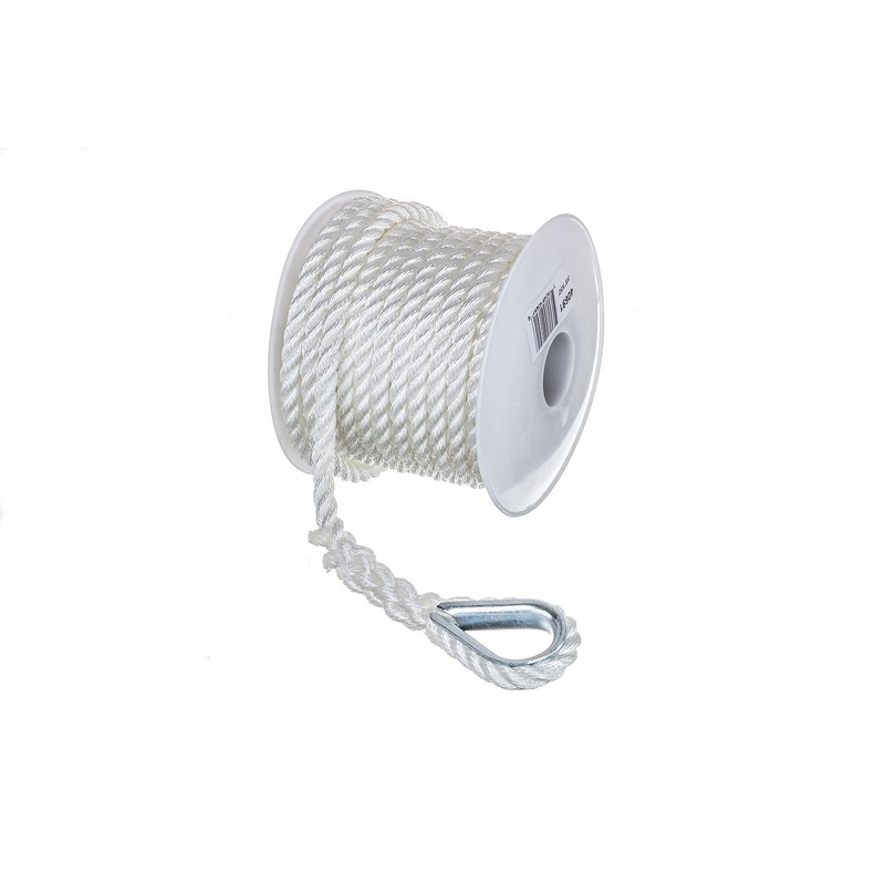 Seachoice 40691 3-Strand Twisted Nylon Anchor Line – White, 3/8 x  50′