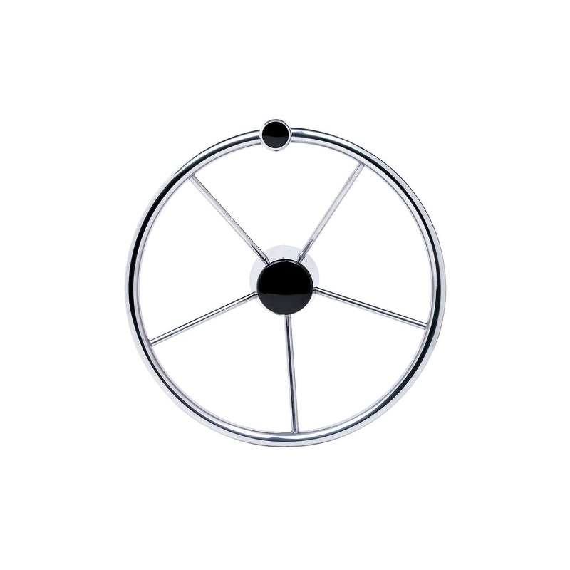 Seachoice 5 Spoke 15 Stainless Steel Destroyer Steering Wheel With Turning Knob & Black Center Cap
