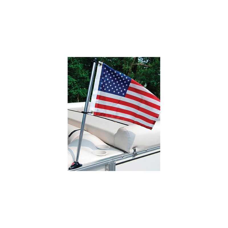 Taylor 3/4 Anodized Aluminum Pontoon Flag Pole 30 With Black Nylon Mount and U.S. Flag 16 x 24