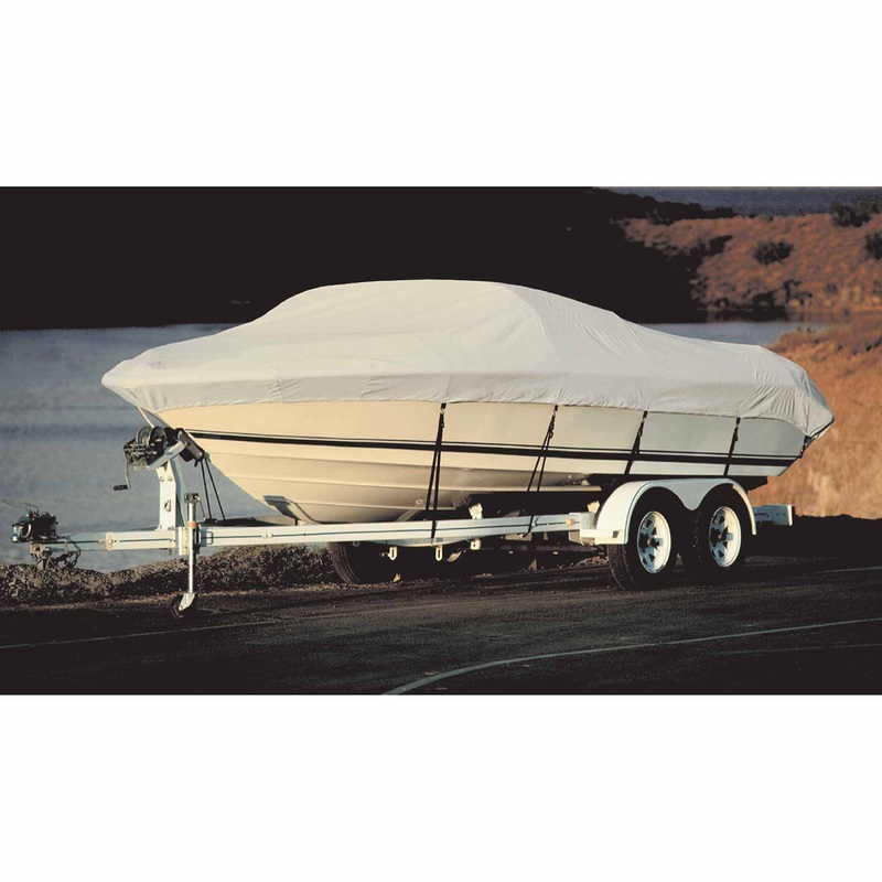 Taylor 70206 BoatGuard Universal Fit Trailerable Boat Cover w/Storage Bag and Tie-Downs, V-Hull Runabout Bow Rider Boats, 19′-21′
