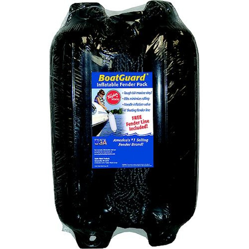 Taylor 2Pk Boatguard Fenders W/Fender Line, Black, 6 x 22