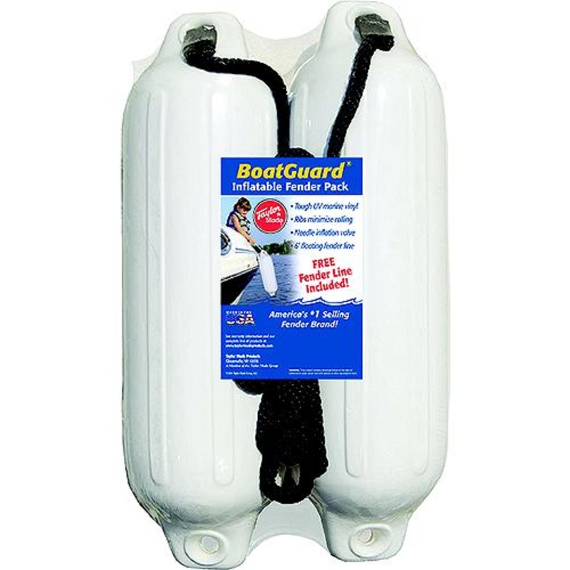 Taylor 2Pk Boatguard Fenders W/Fender Line, White, 5 x 18