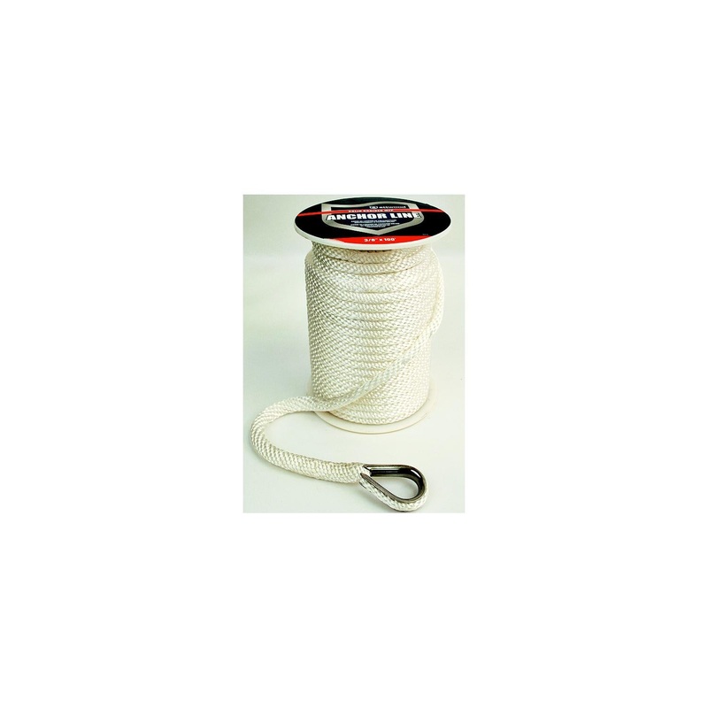 Attwood 3/8 x 100′ Solid Braided MFP Anchor Line With Thimble, White