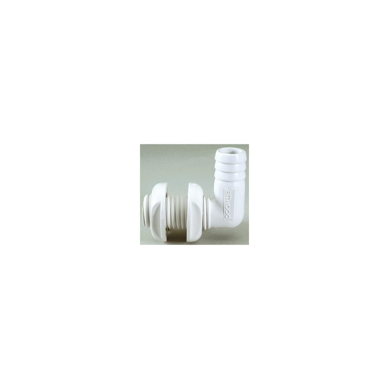 Attwood Thru Hull Connector For Hose, White, 90 Degree – 3/4