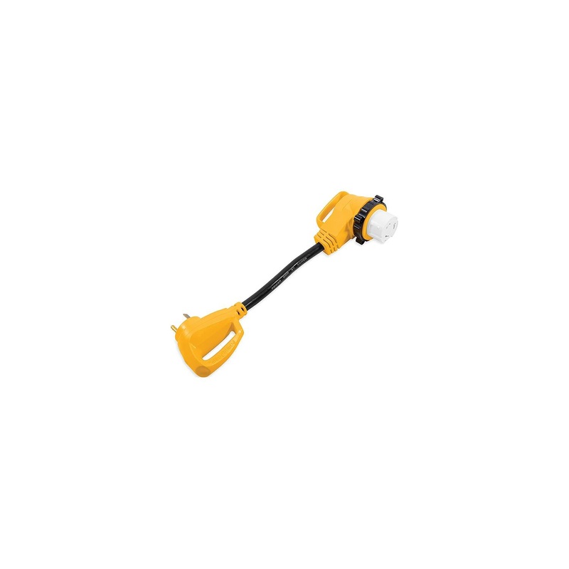 Camco 55582 90 Powergrip Locking Adapter, 18, 50A Female Locking / 30A Male Std