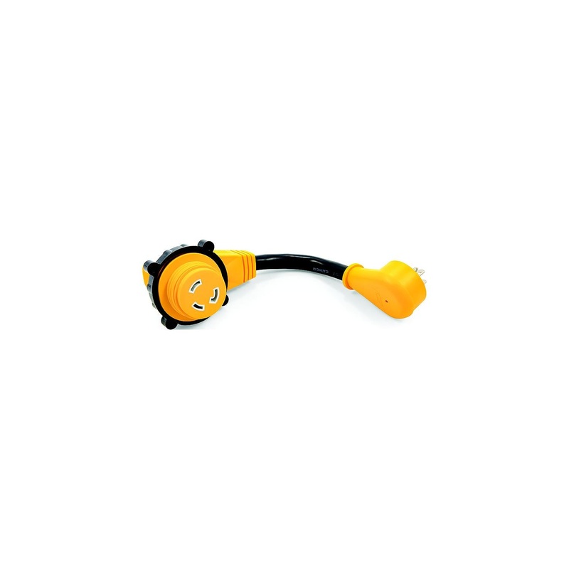 Camco 55636 90 Powergrip Locking Dogbone Adapter, 15A to 30A