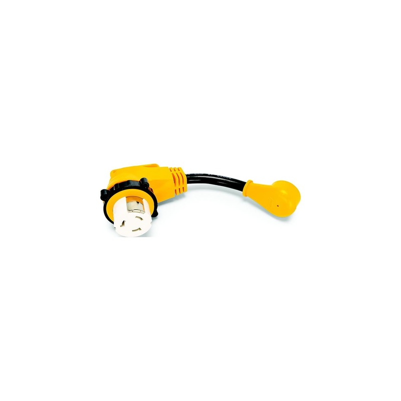 Camco 55638 90 Powergrip Locking Dogbone Adapter, 15A to 50A