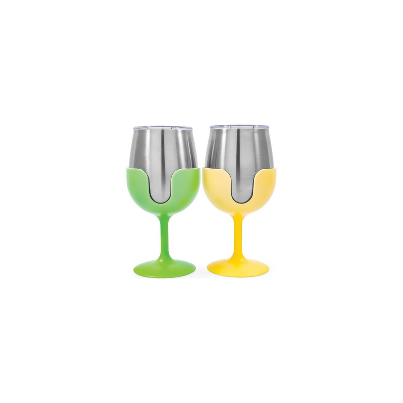 Camco 51916 Wine Tumblers, 8 oz., Green & Yellow, 1 pr.