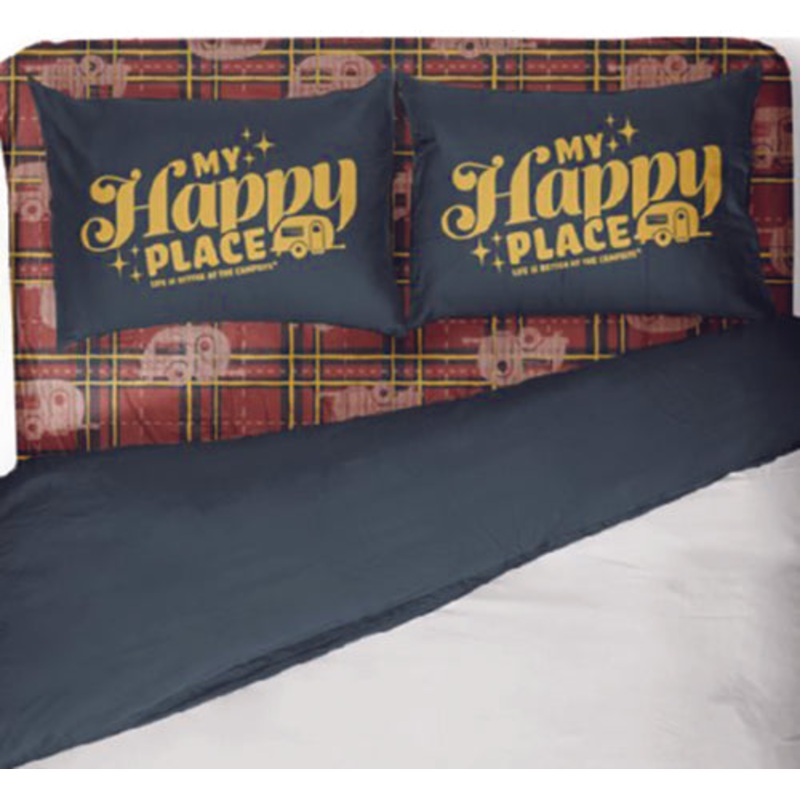 Camco 53119 Bed Sheets, Short Queen, Red Plaid/Navy