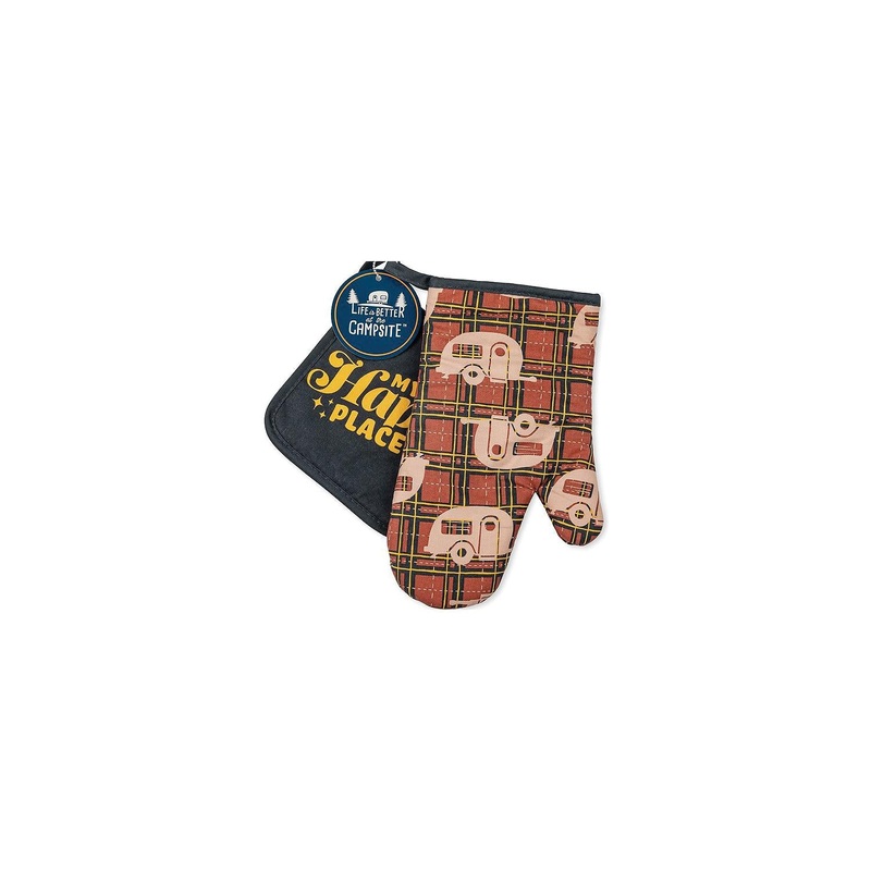 Camco 53123 Red Plaid Oven Mitt/Dark Blue Pot Holder Set