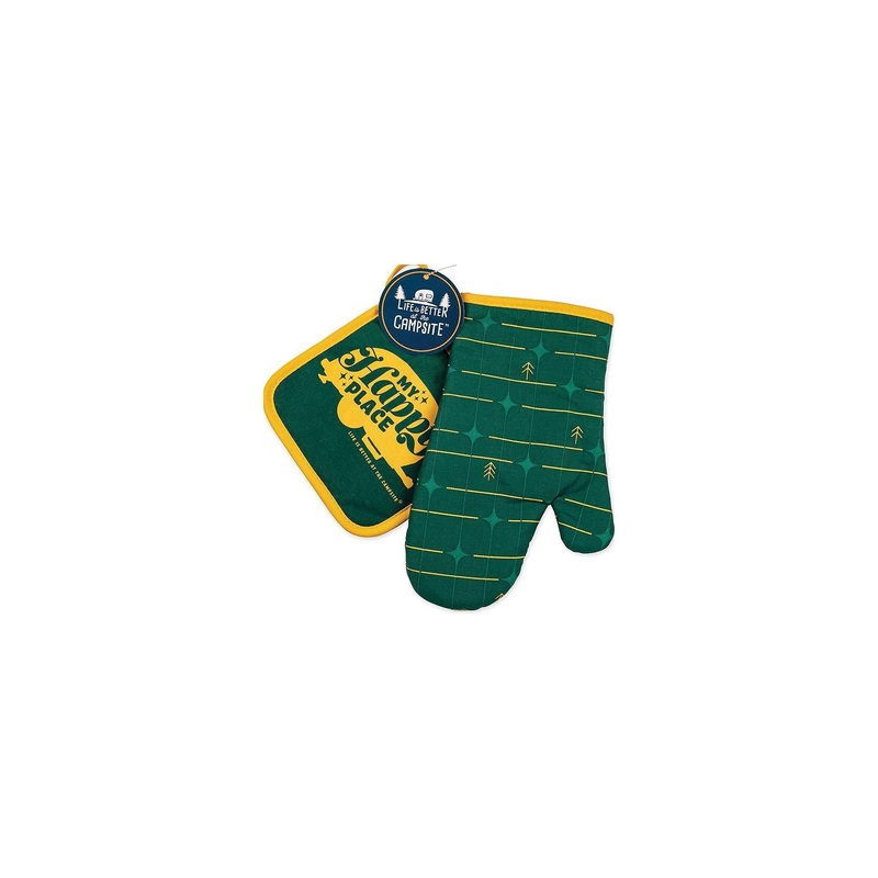 Camco 53124 Green Grid Oven Mitt/Dark Blue Pot Holder Set
