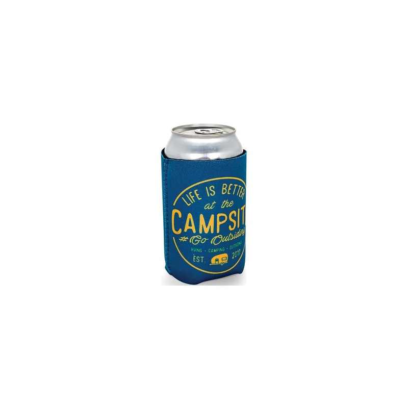 Camco 53247 Life Is Better At The Campsite Can Holder, Navy/Yellow, Better At Campsite