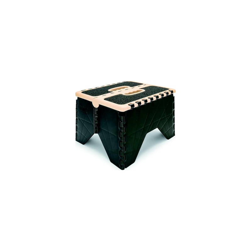 Camco 9 Plastic Folding Step Stool, Khaki/Black