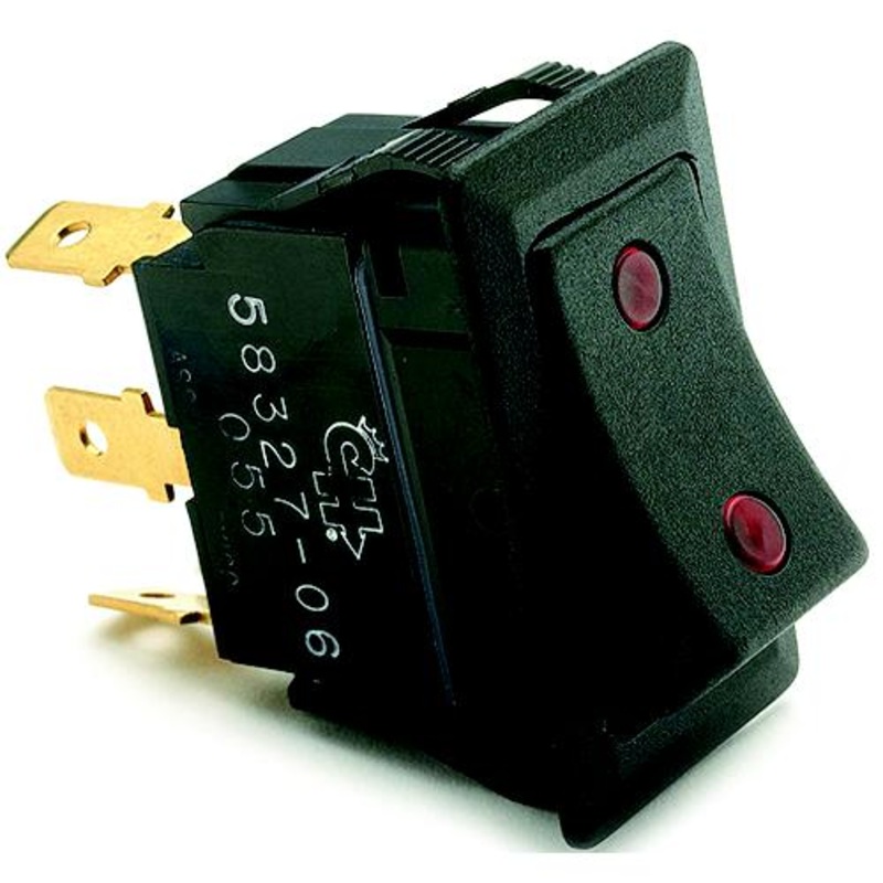 Cole Hersee 5832706BP Weather Resistant Rocker Switch w/Dependent Pilot Lights, On/Off/On, SPDT