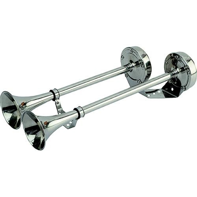 SeaDog 431540 Maxblast 5 Amp 123 DB 24V Dual 18-1/4 Trumpet Horn – Stainless & Molded Motor Housing