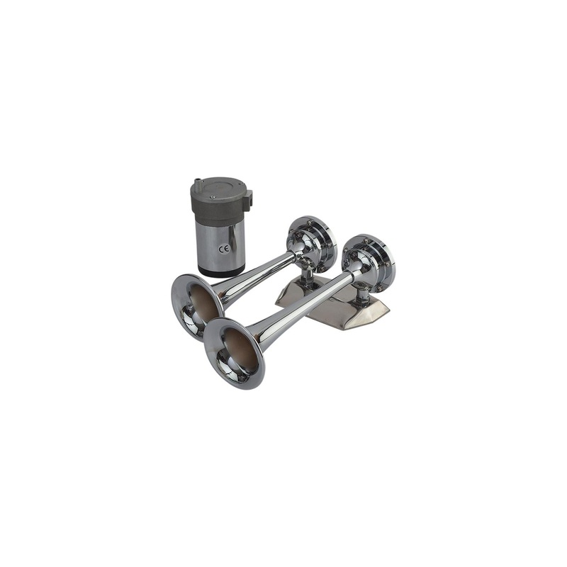 SeaDog 432620 Maxblast 20 Amp 125 DB 12V 11 PSI Dual 9-5/8 Trumpet Air Horn – Chrome Plated Brass