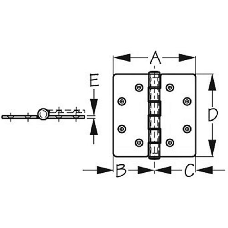 SeaDog Butt Hinge with Bearings – Commercial Pattern – Investment Cast 316 Stainless – 1/4 Fastener