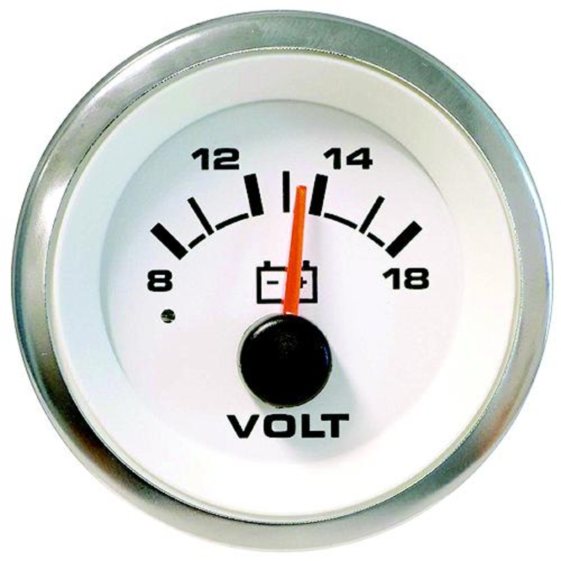 Sierra 62555P White Premier Pro Series 2 Stainless Steel 12V 8-18 VDC Dial Range Voltmeter Gauge
