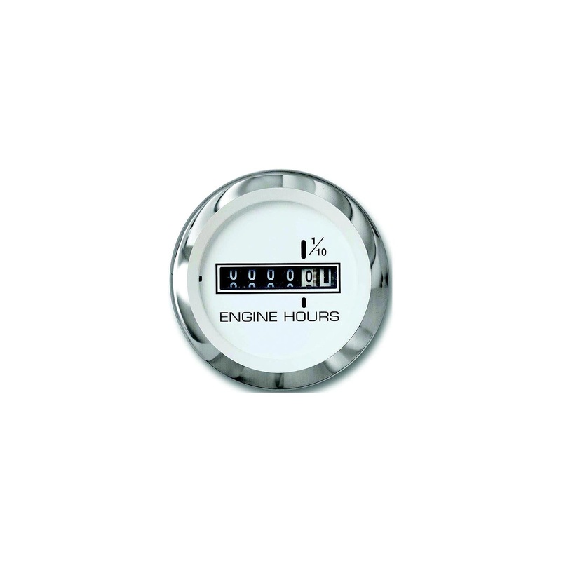 Sierra 65497P Lido Series 2 White & Stainless Steel 10,000 Hour Dial Range Hourmeter Gauge
