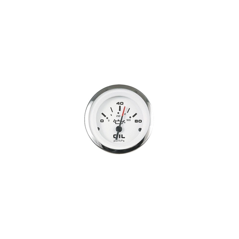 Sierra 65501P Lido Series 3 White & Stainless Steel 0-80 PSI Dial Range Oil Pressure Gauge with IA 15001-Single/IA15003 Dual Station Sender Code
