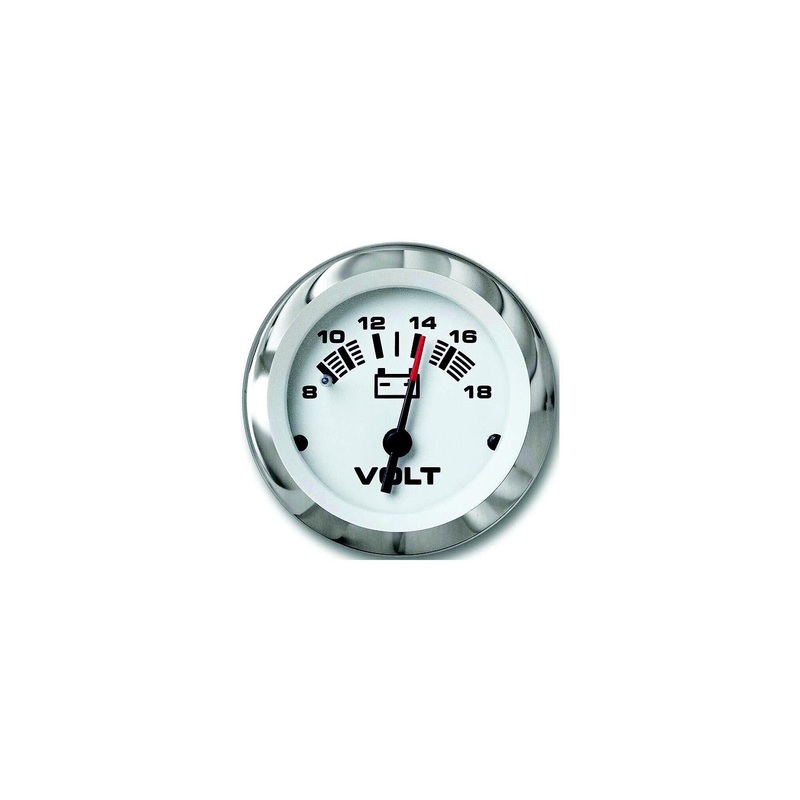 Sierra 65506P Lido Series 2 White & Stainless Steel 12V 8-18 VDC Dial Range Voltmeter Gauge