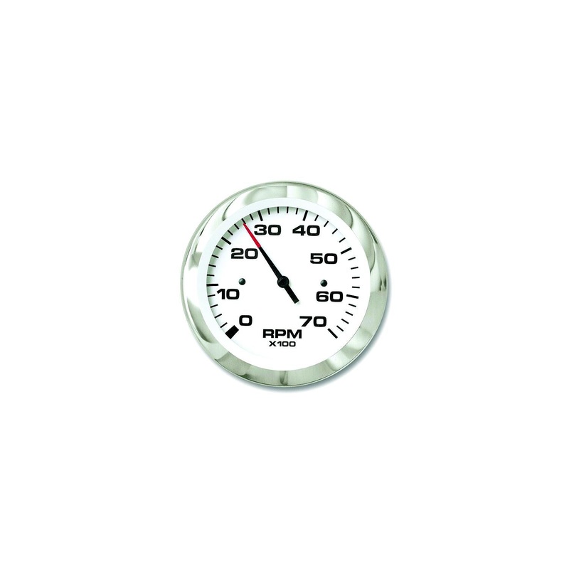 Sierra 65693P Lido Series 3 White & Stainless Steel Electric Outboard & 4 Stroke Gas Engine 0-7,000 RPM Dial Range Tachometer Gauge with Outboard Alternator or Coil Sender Code