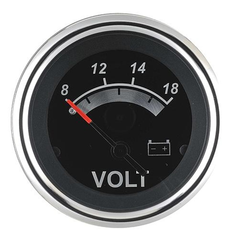 Sierra 67019P Black Sterling Series 2 Stainless Steel 8-18 VDC Dial Range Voltmeter Gauge
