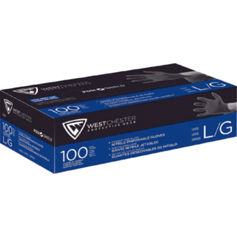 BOSS GLOVES 2920L Nitrile Gloves, Lg., Black, 100/box