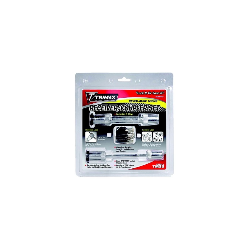 Trimax TM33 Chrome T3 5/8 Receiver Lock & TC3 3 1/2 Span Coupler Lock