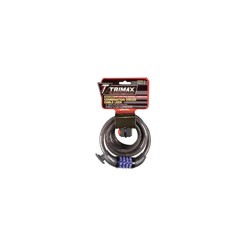 Trimax TRC126 Quadra-Braid 6′ x 12mm Cable Lock with Combination & Quick Release Bracket