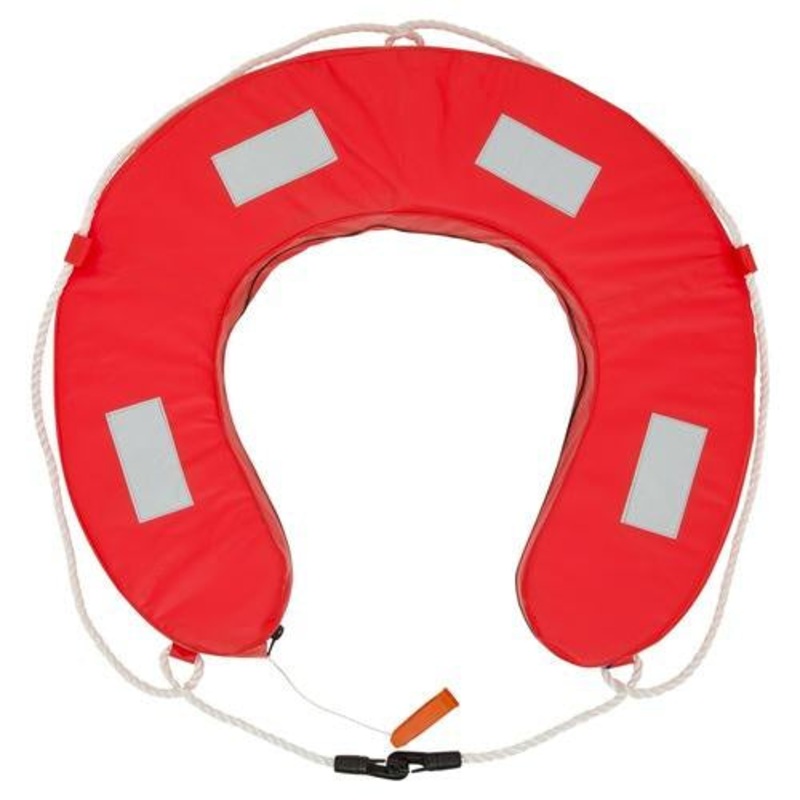 HORSESHOE LIFEBUOY YA ORANGE WITH REFLECTIVE TAPE, WHISTLE & GRAB LOOPS