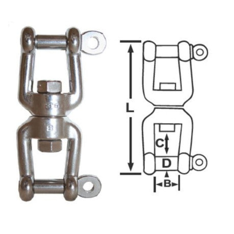 8MM SWIVEL – JAW & JAW – 316 STAINLESS STEEL