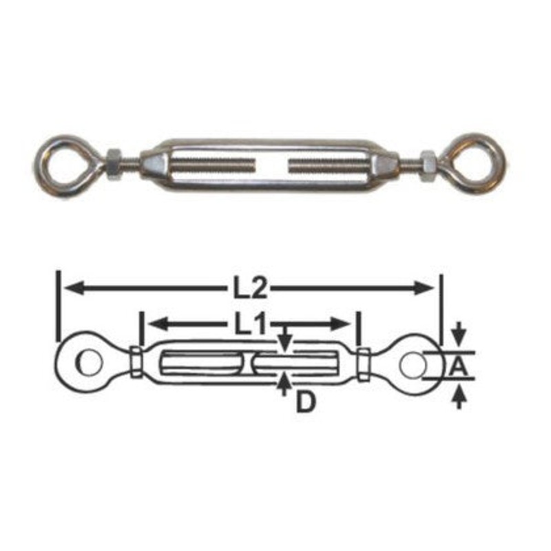 TURNBUCKLE EYE & EYE STAINLESS STEEL –  10MM RWB 2500