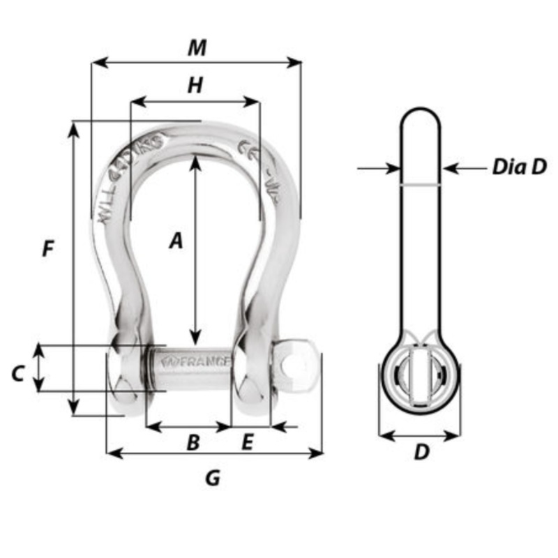WICHARD CAPTIVE BOW SHACKLE – 4MM