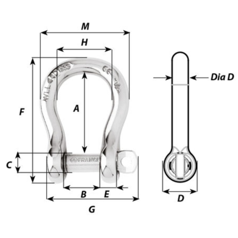 WICHARD CAPTIVE BOW SHACKLE – 8MM