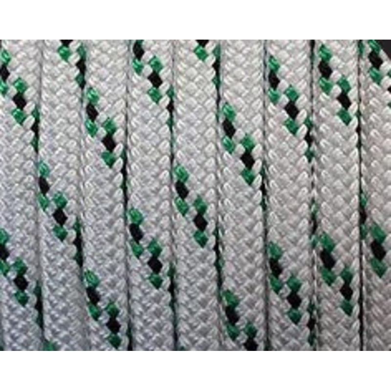 12MM IRB BOWLINE BRAID – DB POLY  – WHITE WITH GREEN FLECK – SOLD PER METRE