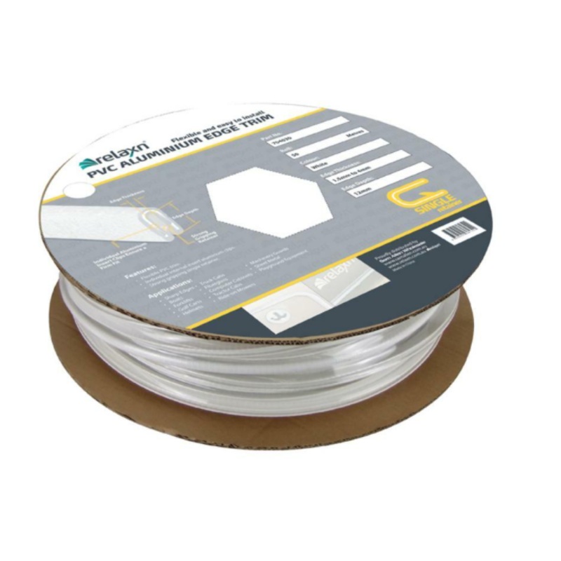 EDGE TRIM 6.3MM 50M WHITE PVC – ALUMINIUM – SOLD PER METRE