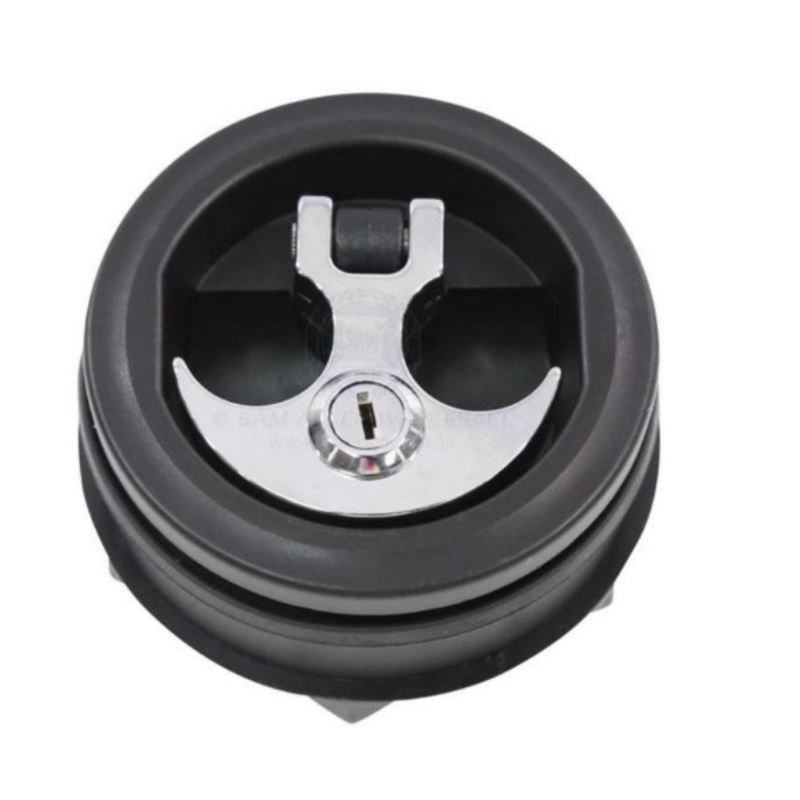 FLUSH LATCH/CATCH -ROUND BLACK CHROME T-HANDLE AND LOCK