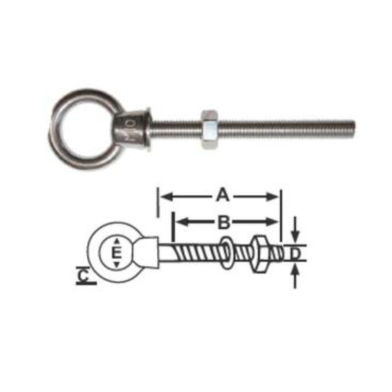 SINOX MARINE EYE BOLT- 316 STAINLESS – COLLARED 10X100MM