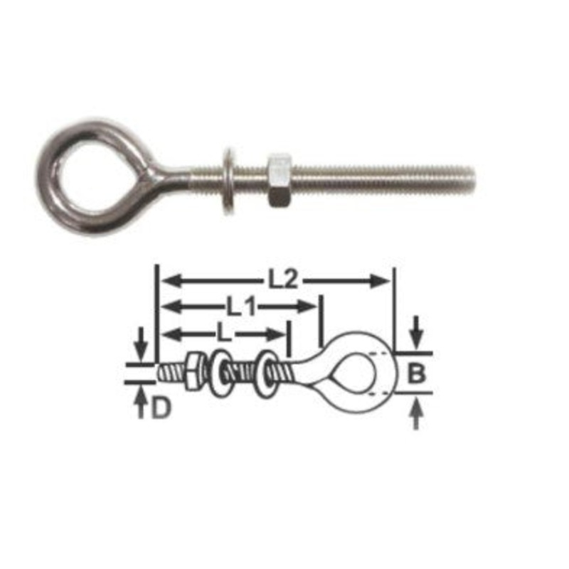 STANDARD EYE BOLT – 316G SATINLESS  8 X 80MM