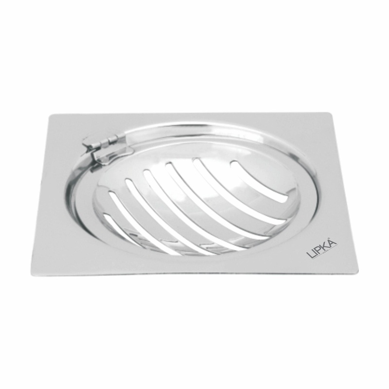 Eon Square Flat Cut Floor Drain with Classic Jali and Hinge  (6 x 6 Inches) – LIPKA