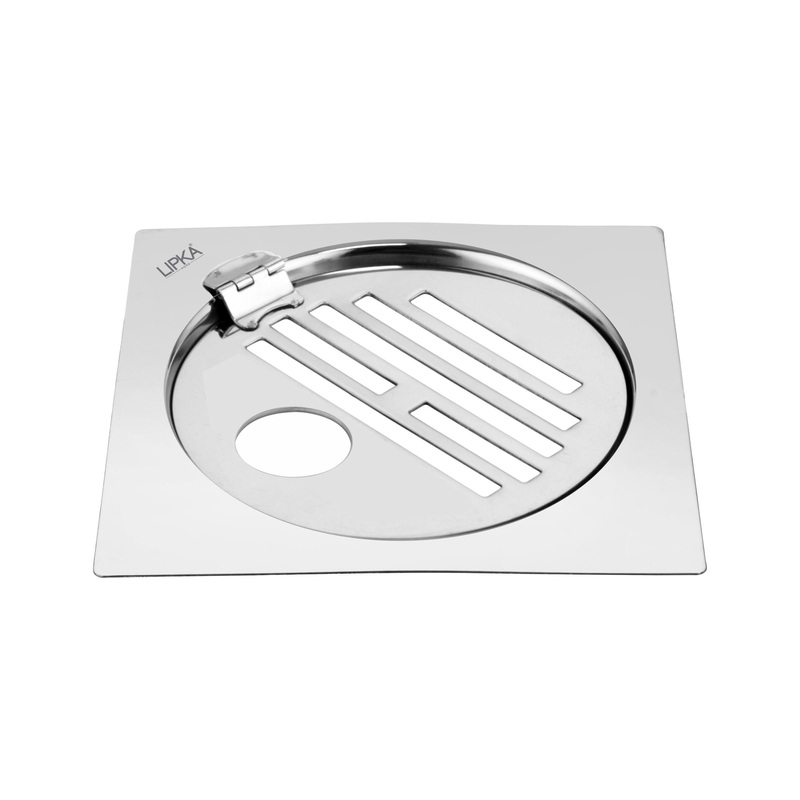 Eon Square Flat Cut Floor Drain with Golden Classic Jali, Hinge and Hole (5 x 5 Inches) – LIPKA