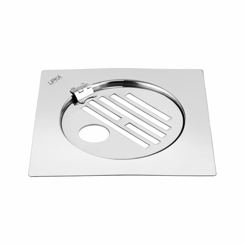 Eon Square Flat Cut Floor Drain with Golden Classic Jali, Hinge and Hole (6 x 6 Inches) – LIPKA