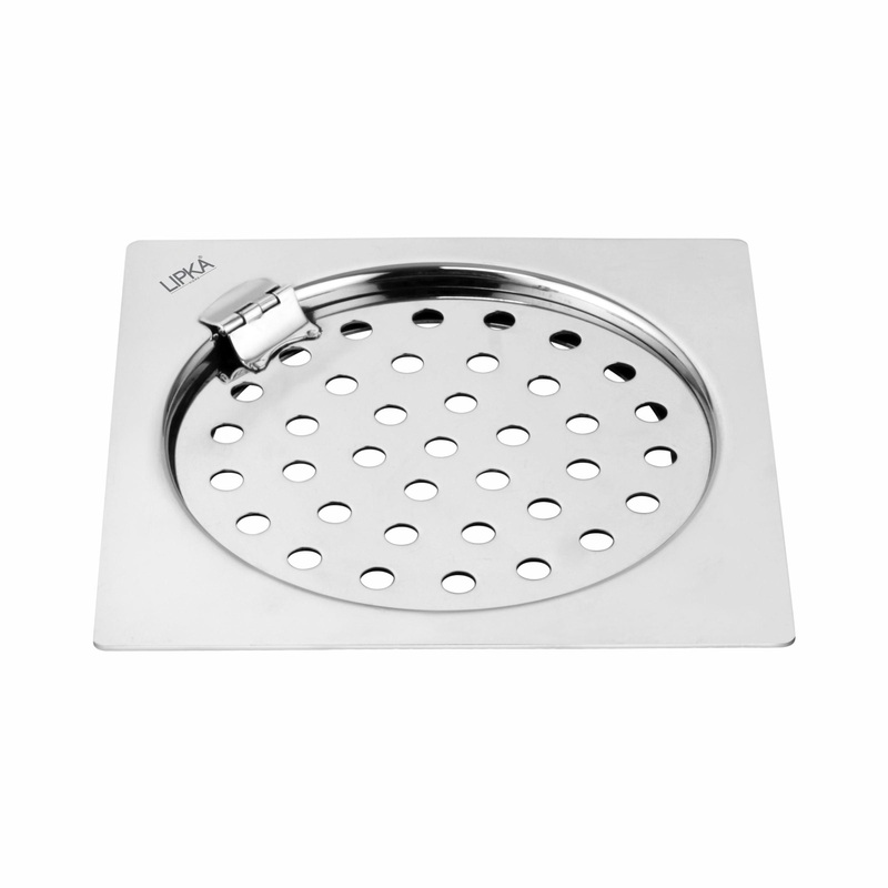 Eon Square Flat Cut Floor Drain with Plain Jali and Hinge (5 x 5 Inches) – LIPKA