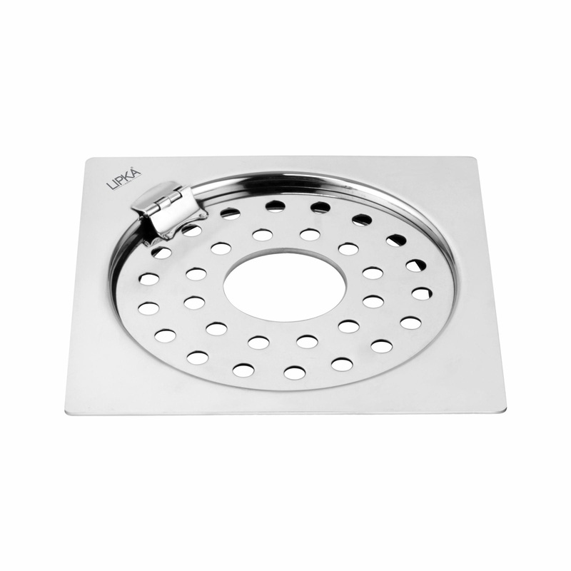 Eon Square Flat Cut Floor Drain with Plain Jali, Hinge and Hole (5 x 5 Inches) – LIPKA