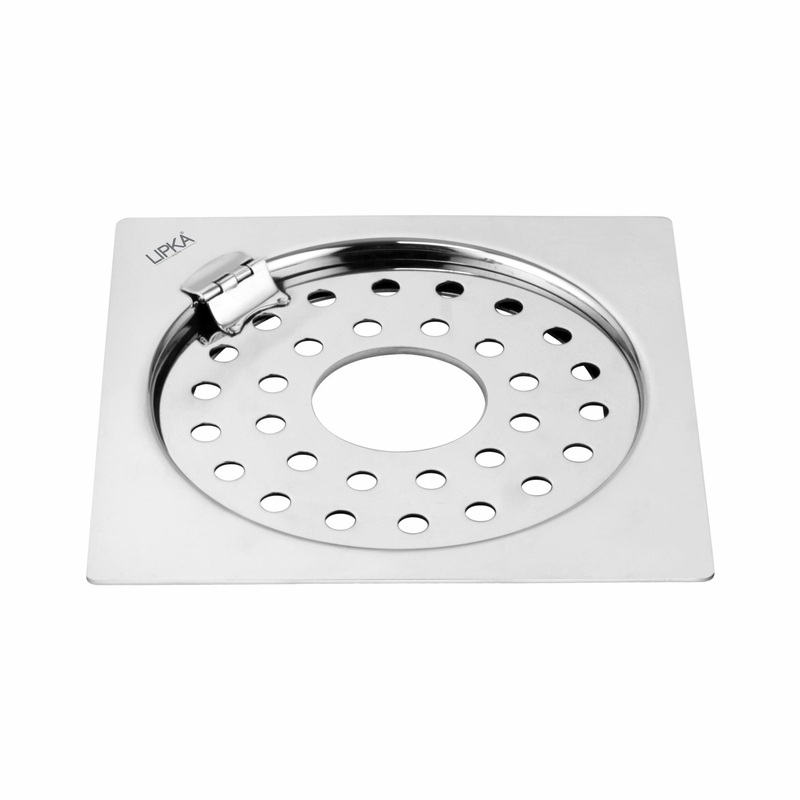 Eon Square Flat Cut Floor Drain with Plain Jali, Hinge and Hole (6 x 6 Inches) – LIPKA