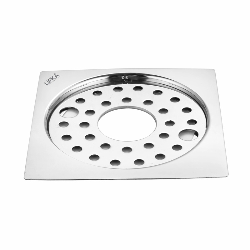 Eon Square Flat Cut Floor Drain with Plain Jali, Lock and Hole (5 x 5 Inches) – LIPKA