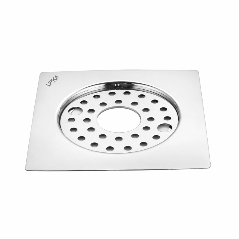 Eon Square Flat Cut Floor Drain with Plain Jali, Lock and Hole (6 x 6 Inches) – LIPKA